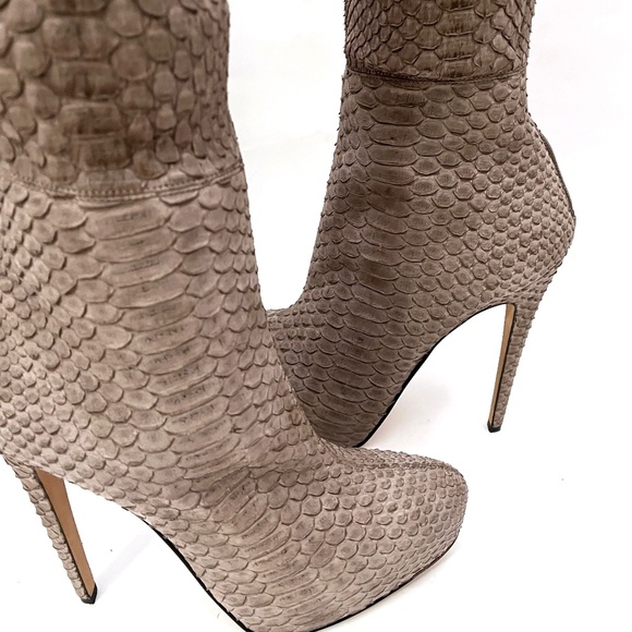 Brian Atwood Stretch Snakeskin Reptile Scale Tall Knee High Stiletto Boots - Picture 8 of 16